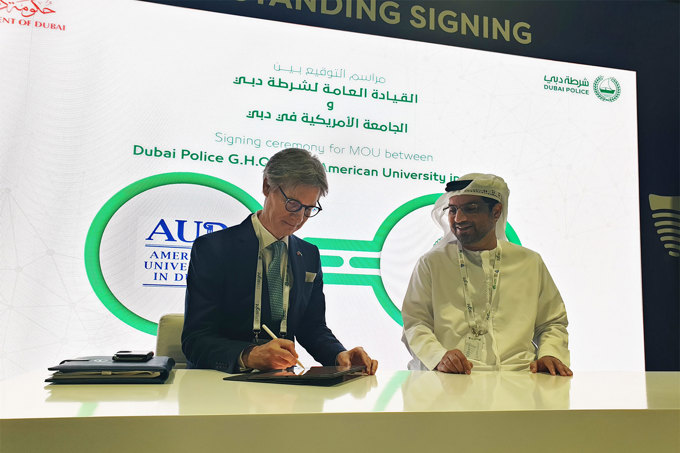 Signing a memorandum of understanding for scientific cooperation between Dubai Police and the American University in Dubai